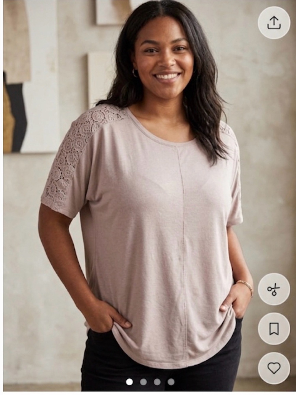 Lace-Trim Short Sleeve Top in Dusty Rose